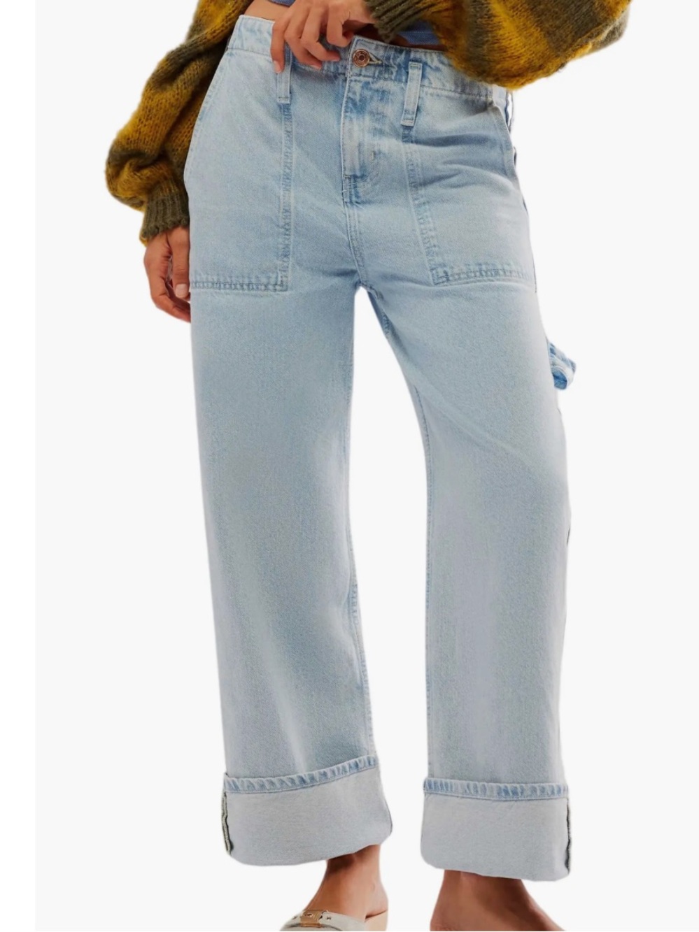 We The Free Major League Midrise Carpenter Jeans Blue Wide Leg Baggy Size 32 NWT